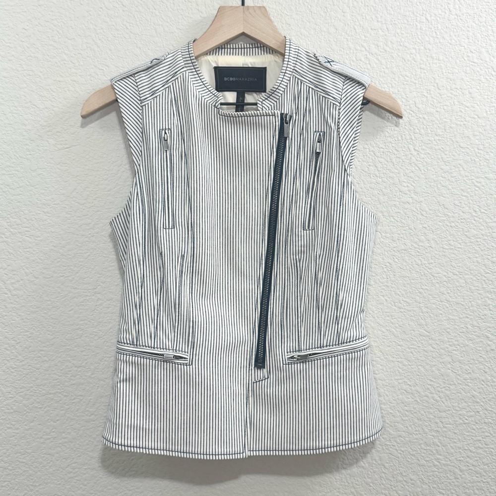 BCBGMaxAzria Striped Moto Vest